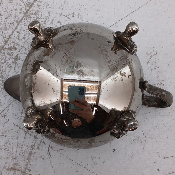 Vintage Silver Plated Footed Tea Pot Creamer Lidded Sugar Bowl Set Ornate Handle - Picture 13 of 16